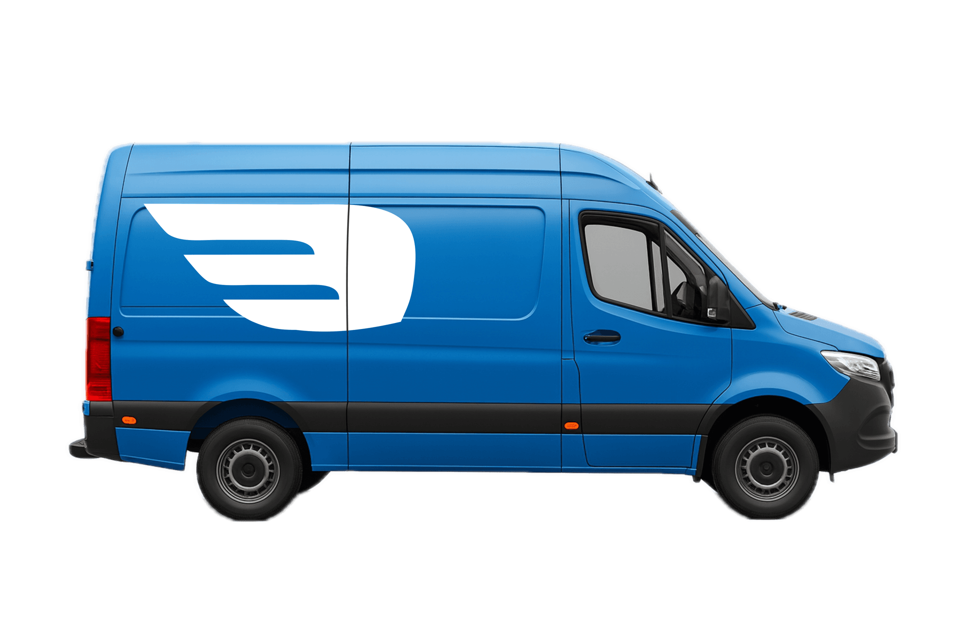 Blue van with the Skyborn Drone Wash logo